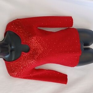 Vintage CHRISTINE PHILLIPE Cotton Pullover Sequined/rhinestone Sweater, Red, M